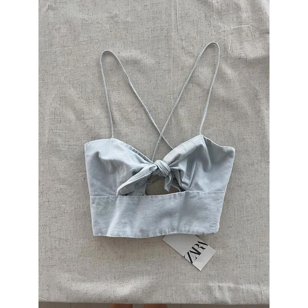 Zara Knot Crop Top Size Small - Picture 2 of 4